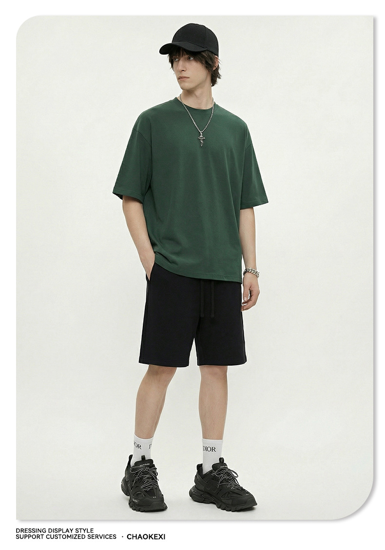 CKX Spring/Summer 2026 New 230G double-yarn pure cotton European and American trendy brand cool solid color loose large-sized short-sleeved T-shirt for men pic 27