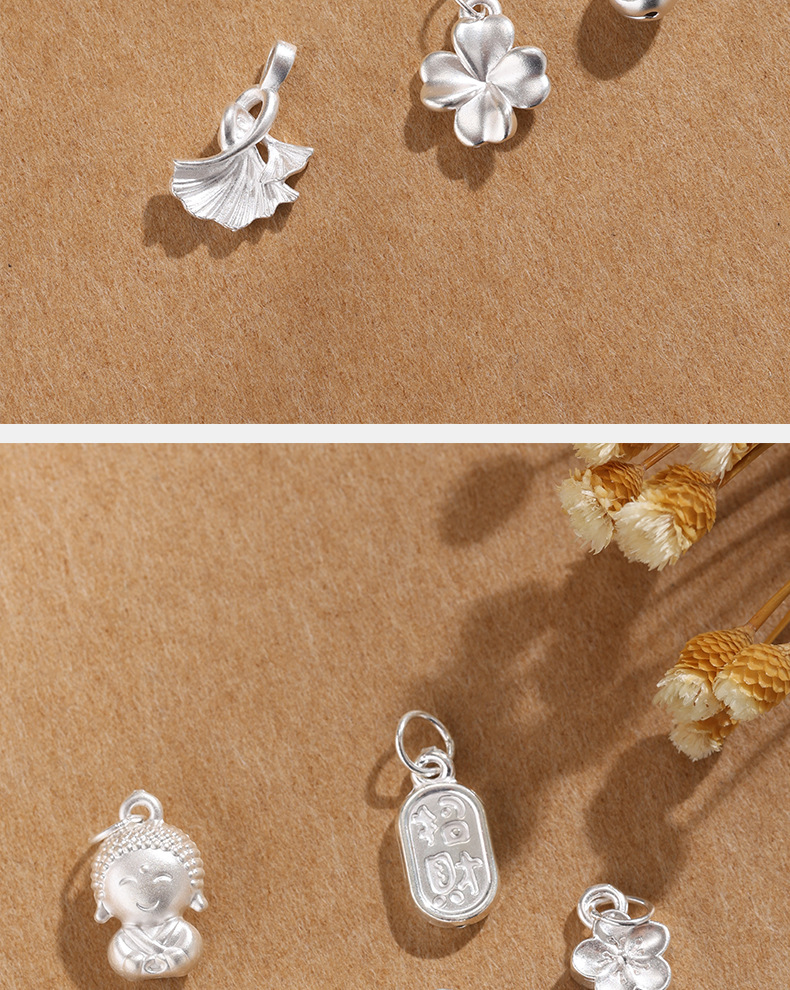 999 pure silver pendant, heart-shaped pure silver cherry blossom necklace, bracelet, pendant, handcrafted bracelet, beaded DIY jewelry accessories pic 9