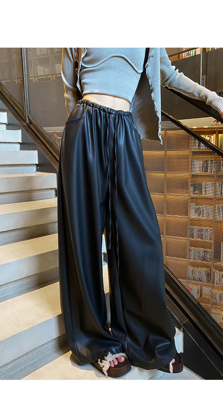 黑色皮裤阔腿裤女2025秋冬新款哑光PU皮休闲裤宽松显瘦直筒拖地裤详情8