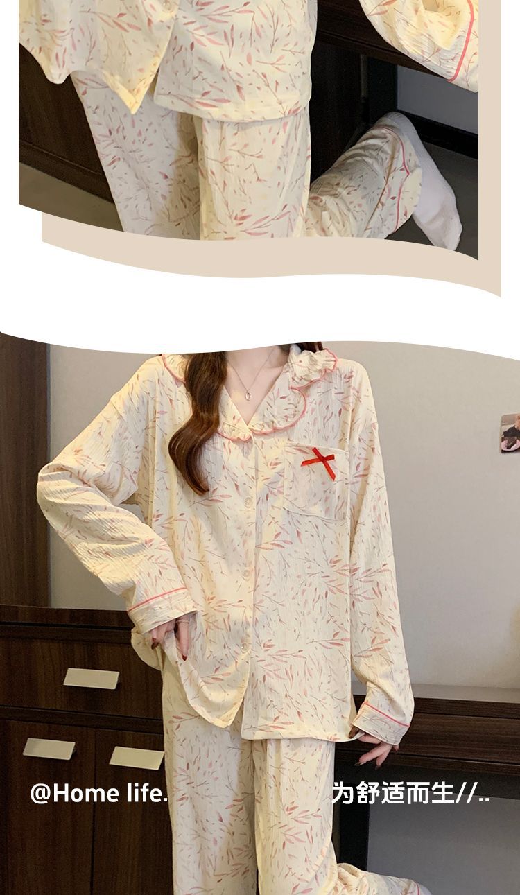 春秋季睡衣女棉质长袖长裤可爱卡通可外穿大码开衫家居服冬天套装详情3