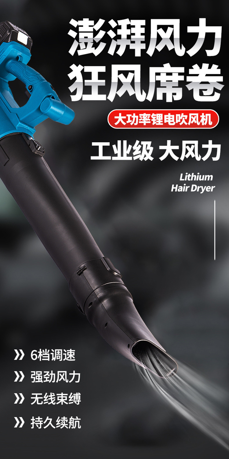 跨境外贸大功率吹风机多功能充电锂电户外工业除尘吹雪吹叶暴风机详情2