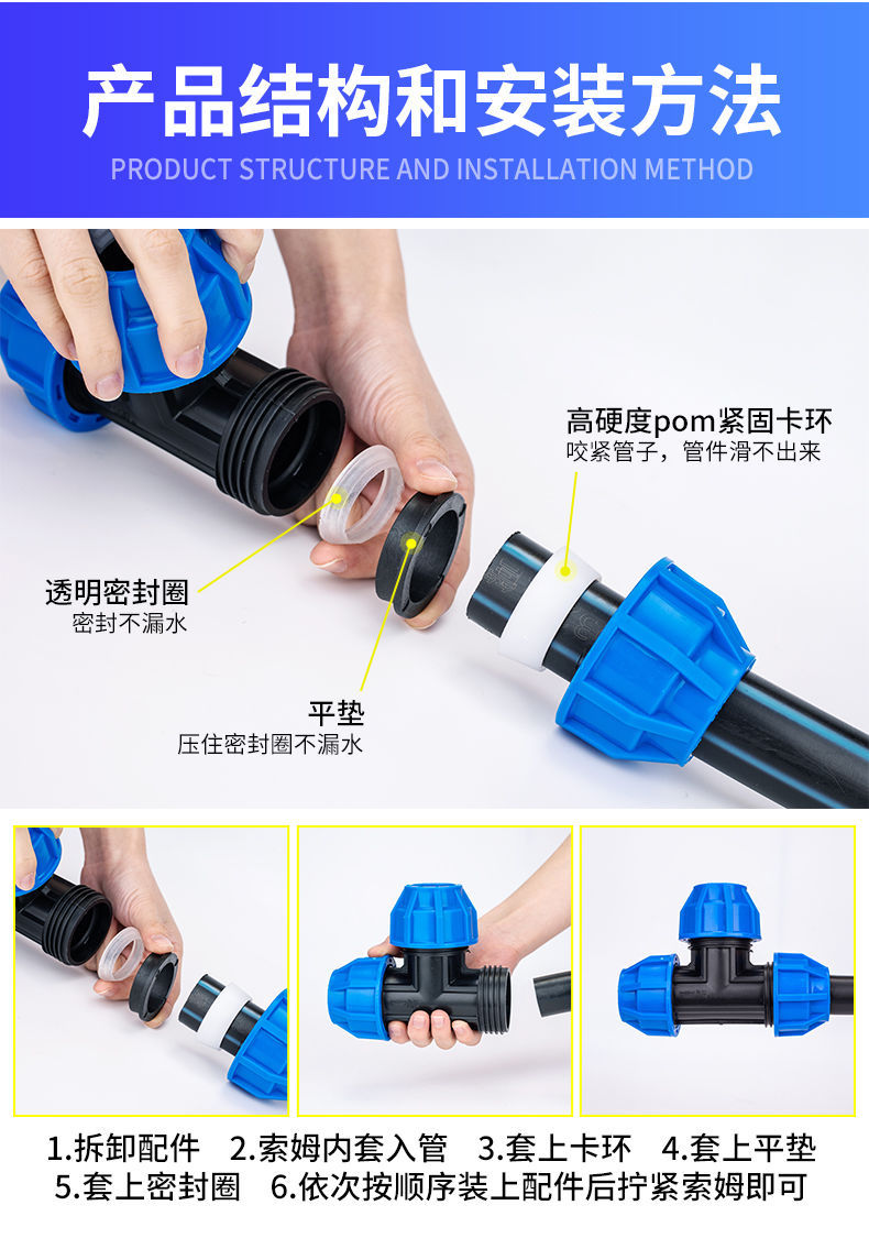 PE快接接头硅芯配件 蓝帽直通弯头三通球阀开关 免热熔活接 蓝帽快速连接 管道修复必备 其他管件全系列详情4