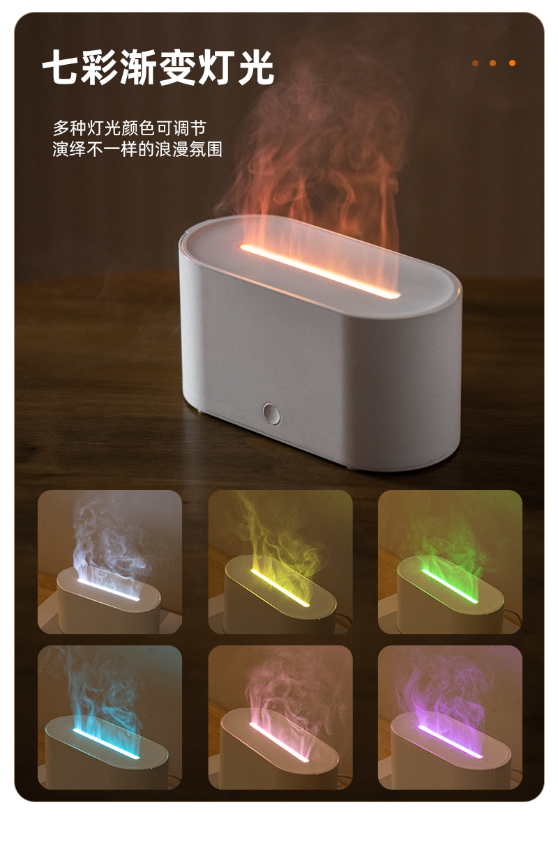 New product simulation flame humidifier, aroma diffuser, USB seven-color ambient light, thick fog volume, home and office aroma diffusion and water replenishment pic 4