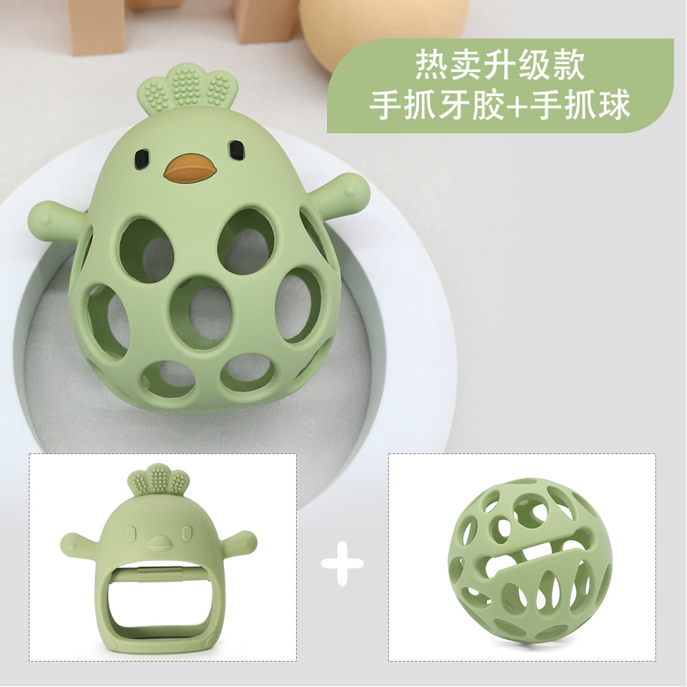跨境母婴新品宝宝磨牙棒硅胶玩具防吃手小鸡手抓球牙胶婴儿食品级详情5