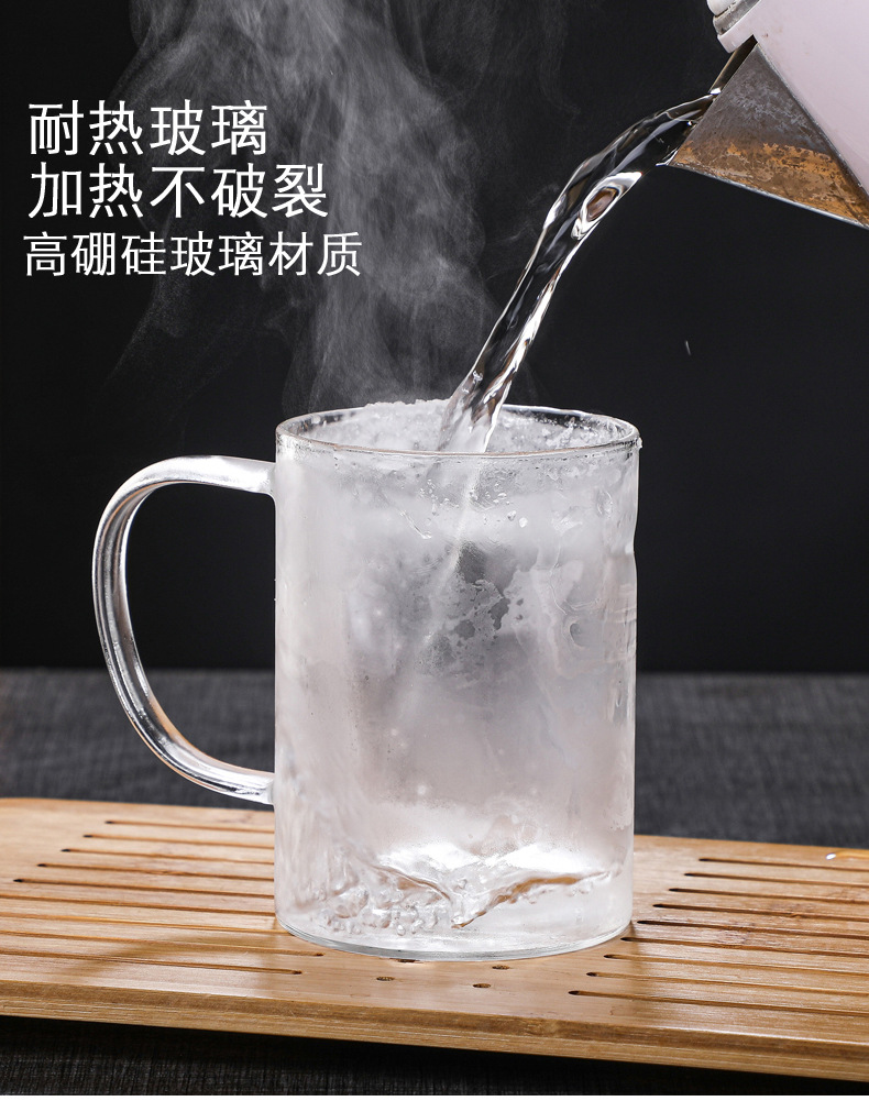 Factory wholesale glass crescent-shaped cups, household green tea cups, heat-resistant glass cups with built-in filters, and tea brewing cups with handles pic 3