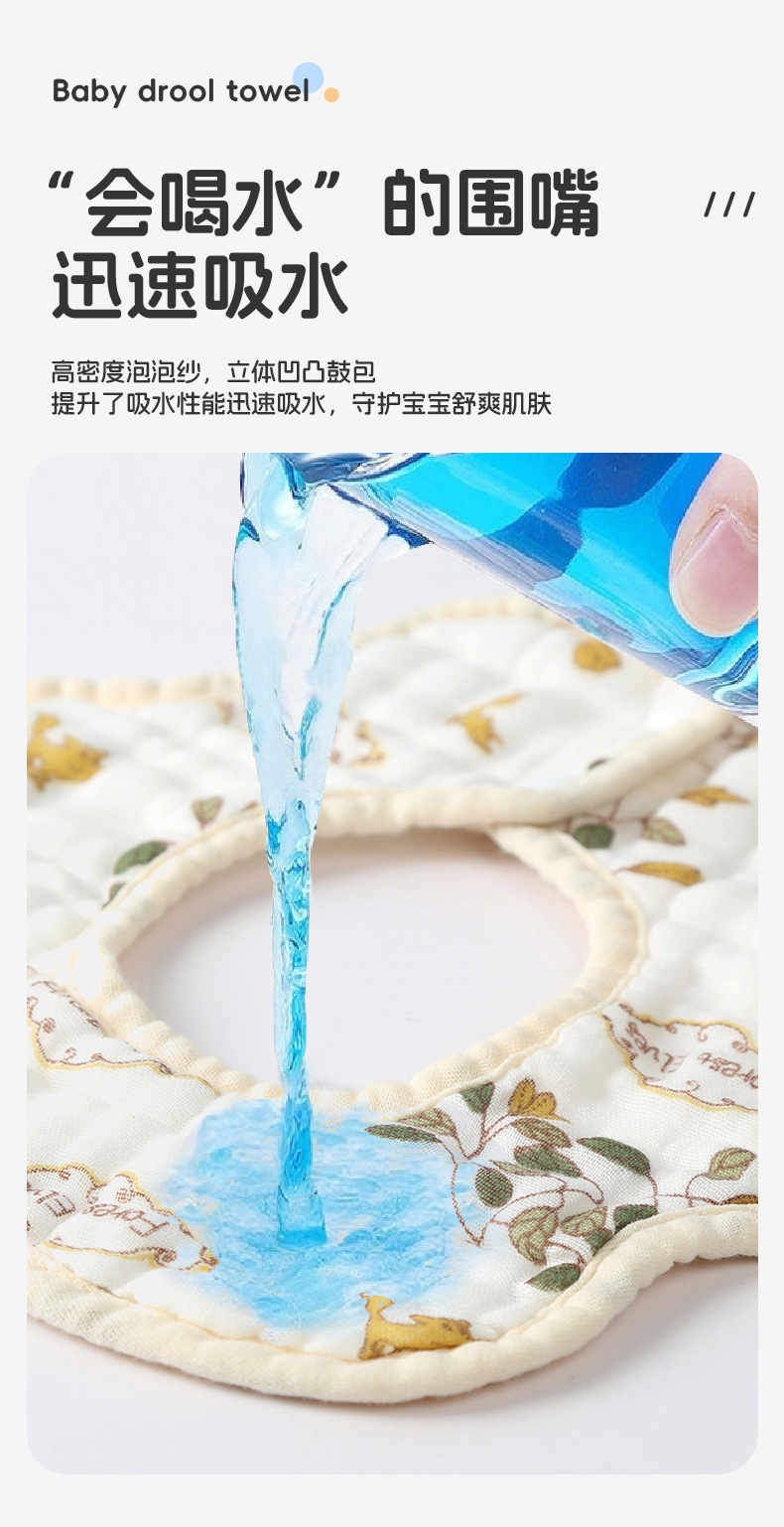 ins爆款婴儿a类纯棉彩边花瓣口水巾宝宝围嘴儿童印花围兜母婴用品详情14