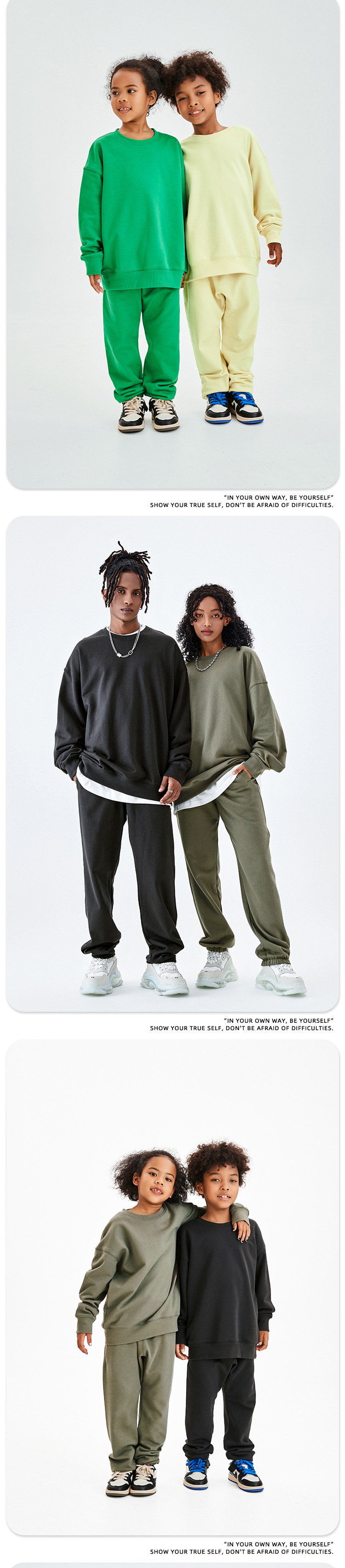 TILANI童装纯色400G毛圈棉圆领套头卫衣男女同款亲子套装跨境专供详情14