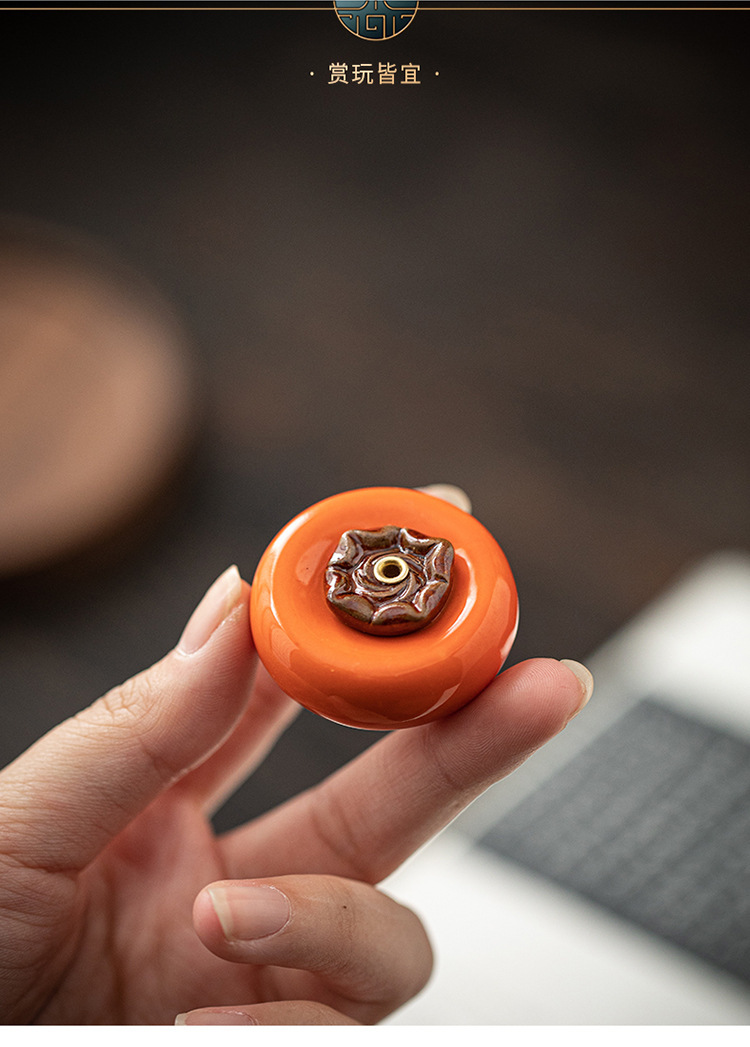 Creative ceramic incense stick, small persimmon tea pet decoration, home incense burner, incense holder, wishing you all the best pic 10