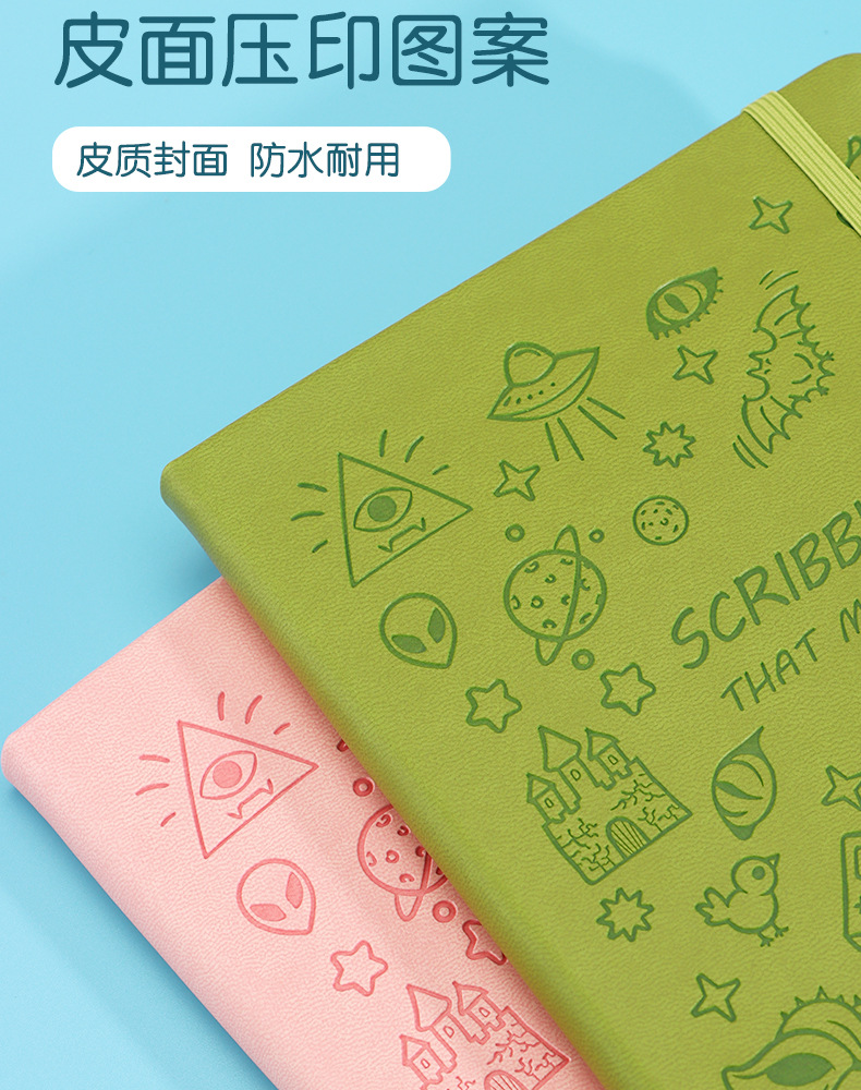 亚马逊A6可爱手账本日记本学生用笔记本定制卡通盖章本绑带记事本详情7