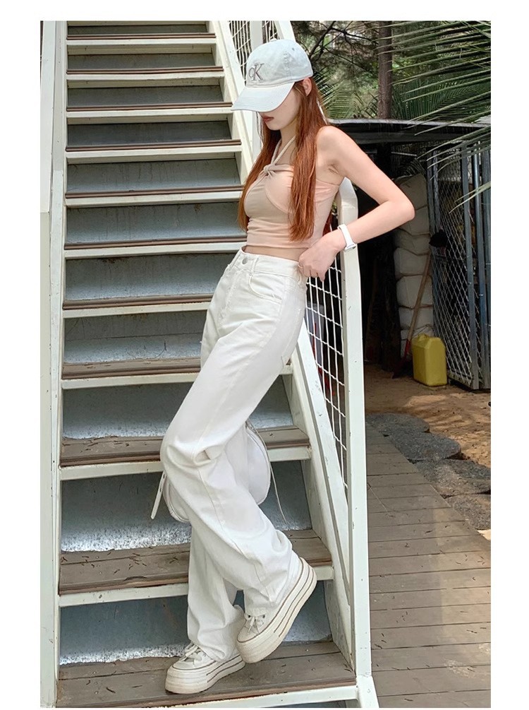 2335 Spring/Autumn New Korean-style personalized jeans for women: high-waisted, slimming, straight-leg, loose, floor-length wide-leg jeans pic 6