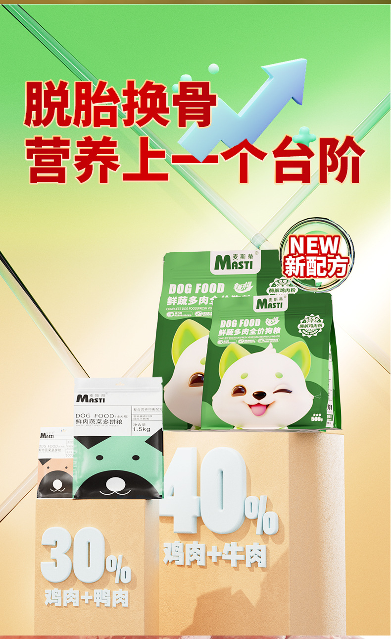 厂家直销麦斯蒂狗粮500g/1.5kg蔬菜多肉成幼犬全价通用型狗粮批发详情8