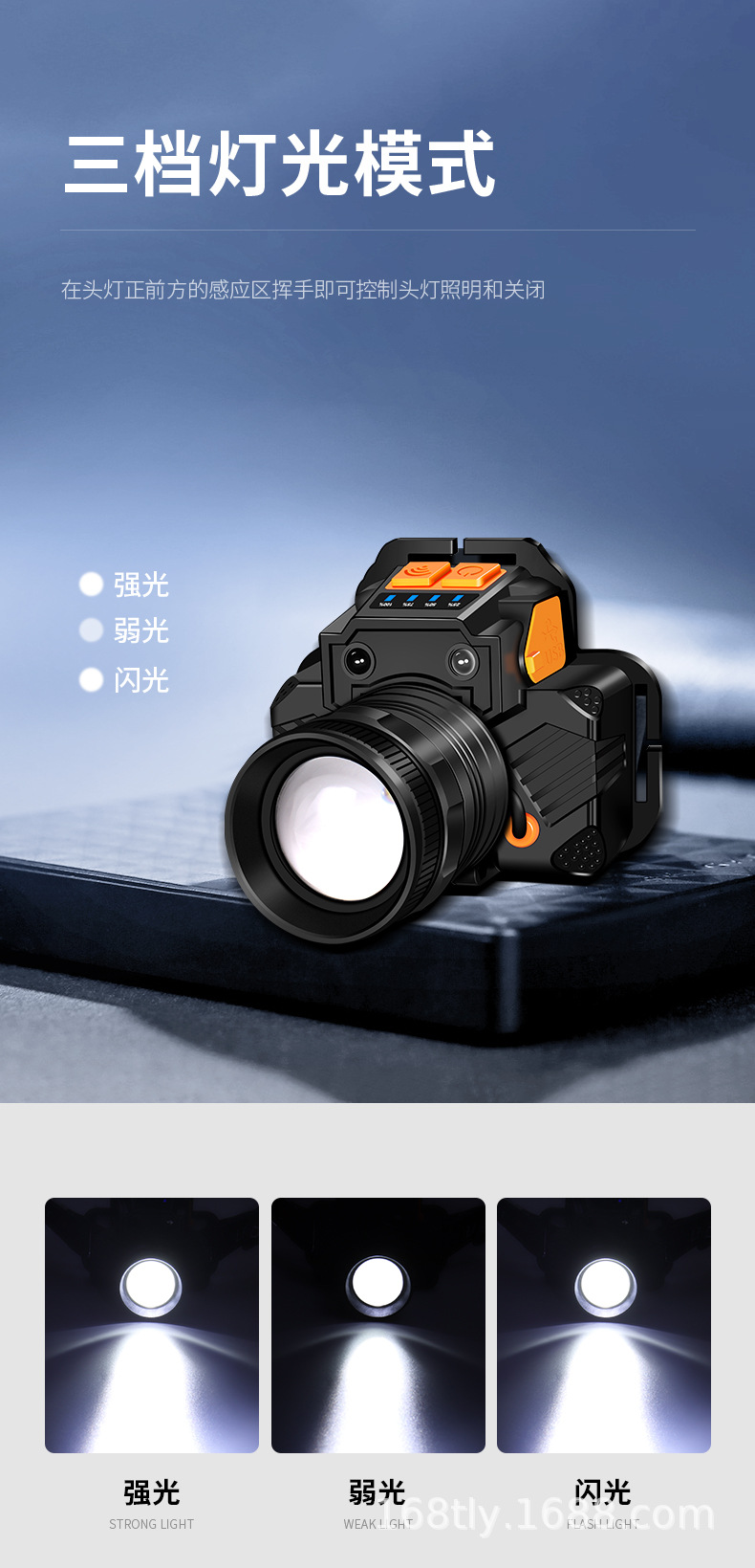 Cross-border rotating zoom white laser strong light LED sensor headlamp, outdoor night fishing multi-functional USB charging headlamp pic 8