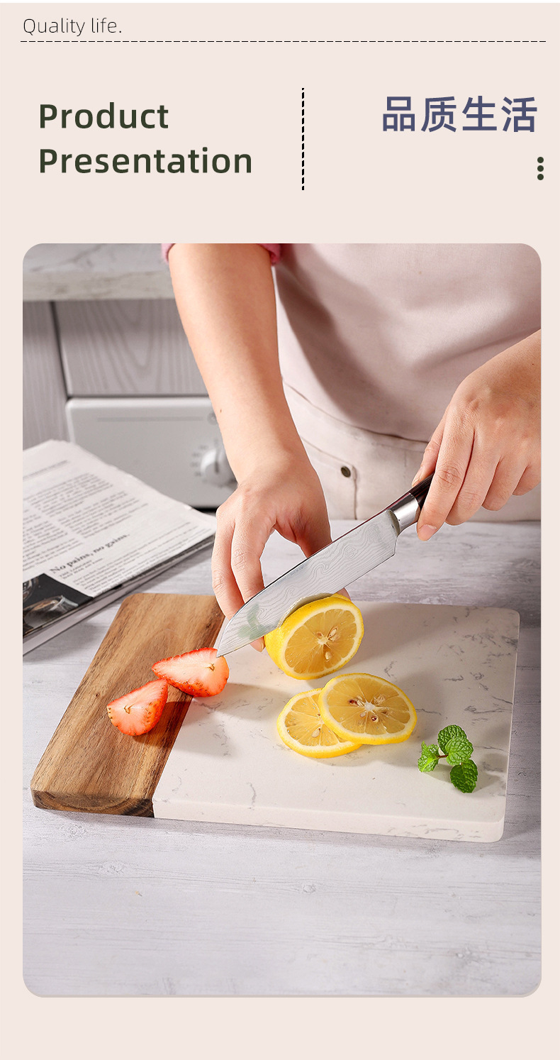 Square marble spliced acacia wood dinner plates, kitchen cutting boards, chopping boards, creative Western flat plates, simple trays, cross-border pic 2