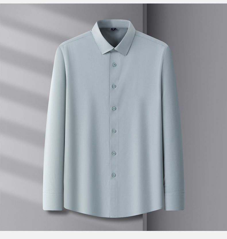 含桑蚕丝+莫代尔商务白衬衫男士长袖抗皱免烫职业工装蓝色衬衣详情19