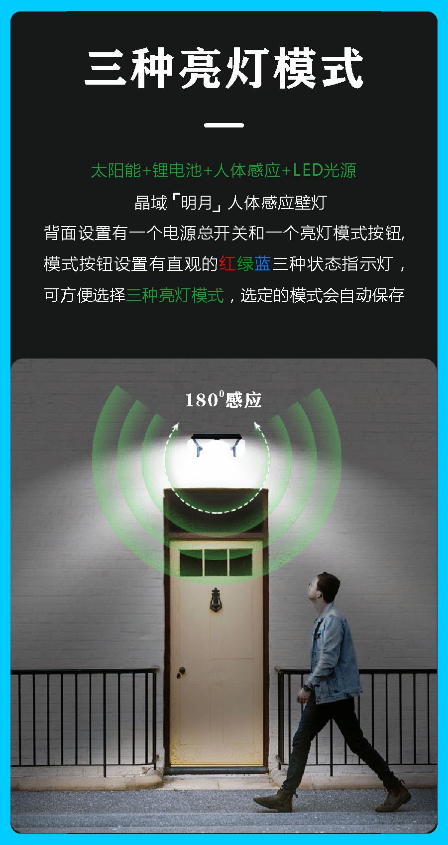 Jingyu solar garden Lamp, three-sided light-emitting lighting sensor, outdoor gate of villa, outdoor special wall lamp pic 8