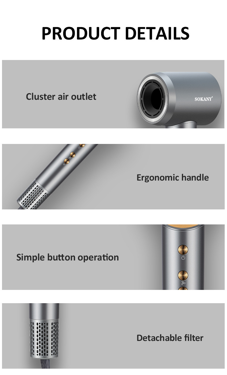 Export SOKANY14020 high-speed hair dryer, household cold and hot wind power, dry hair care and hair styling hair dryer pic 10