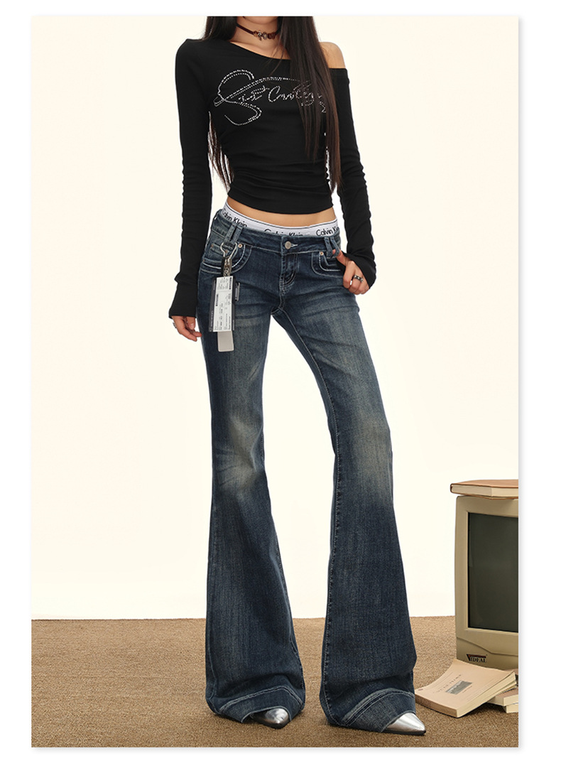 Low-waisted, slightly flared jeans for women in the autumn of 2025 - a versatile, retro, stretch, slimming flared pants for American hot girls. Wholesale pic 18
