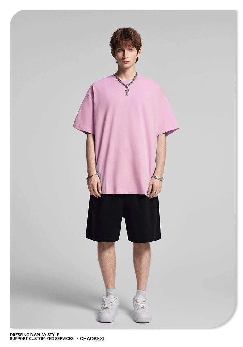 CKX2026夏季美式275g高品质潮牌纯棉t落肩纯色男潮青少年短袖T恤详情26