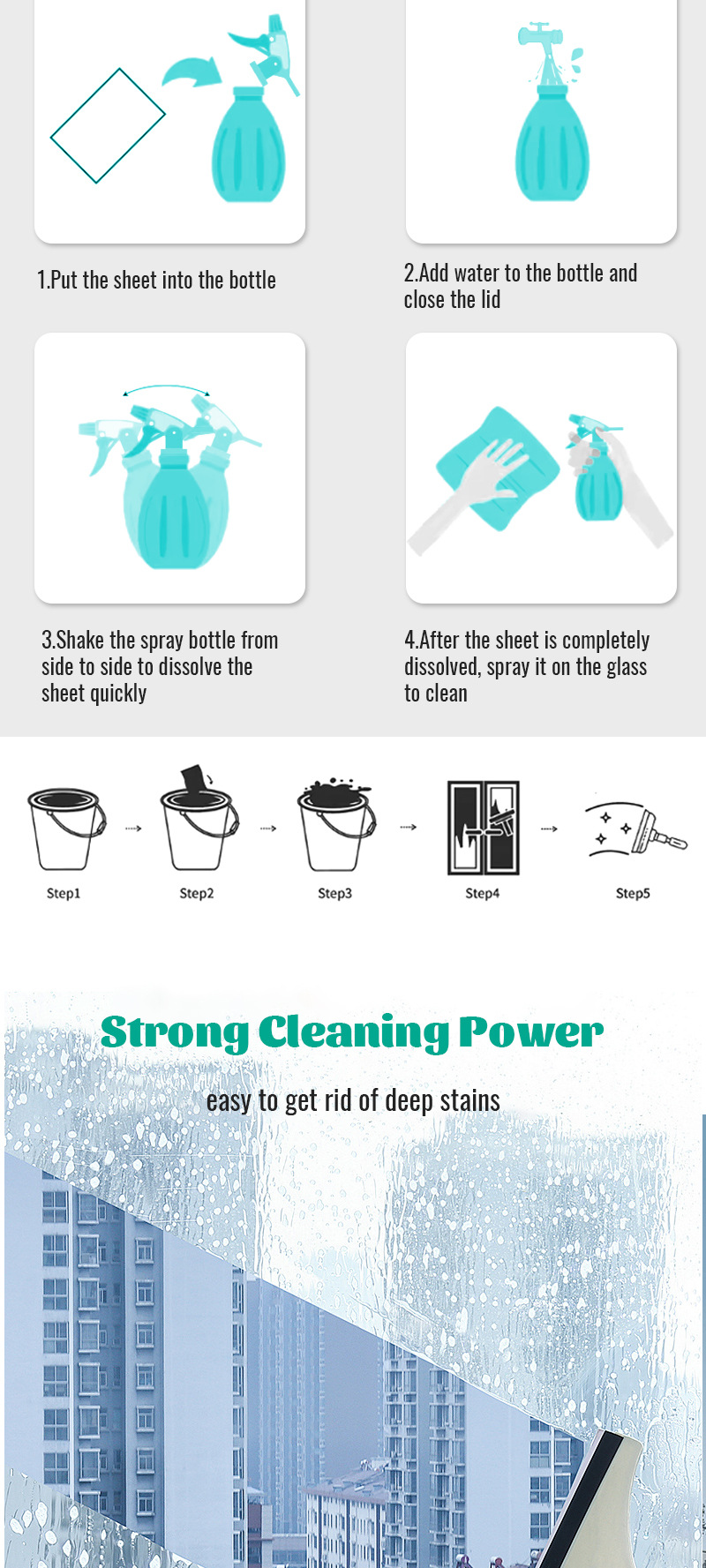 Glass water tablet cleaning liquid, concentrated glass cleaner, English packaging, direct sales from the manufacturer, solid oil stain removal cleaning tablets pic 3