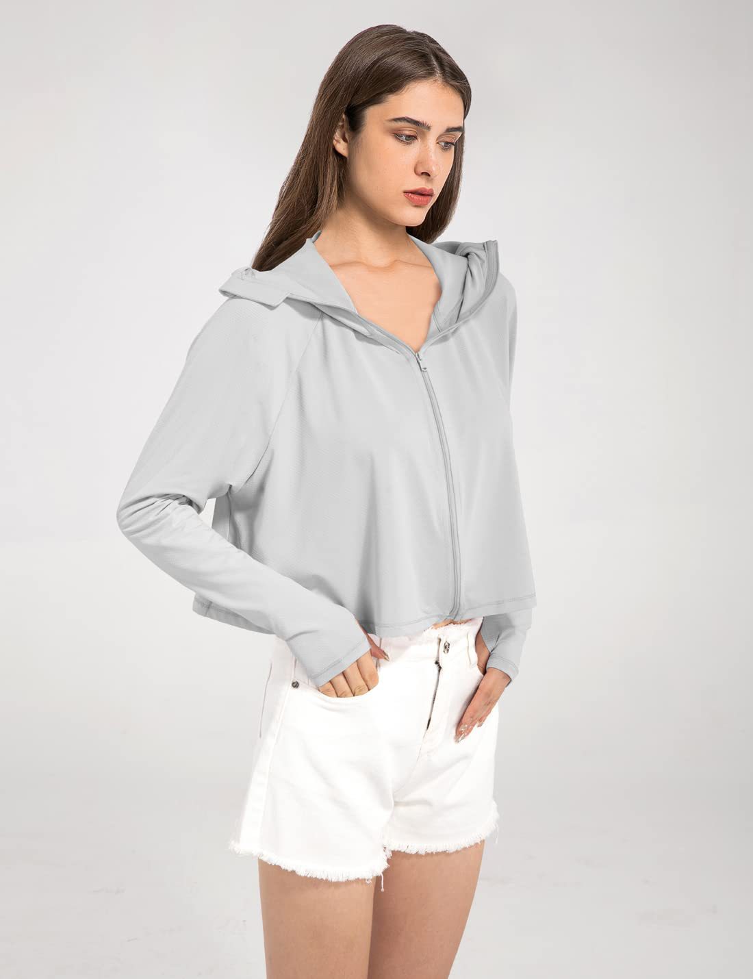 Outdoor short sun-protective clothing made of natural gauze, women's summer UV protection hooded sun-protective clothing, men's and women's beach fishing sun-protective shirts pic 11