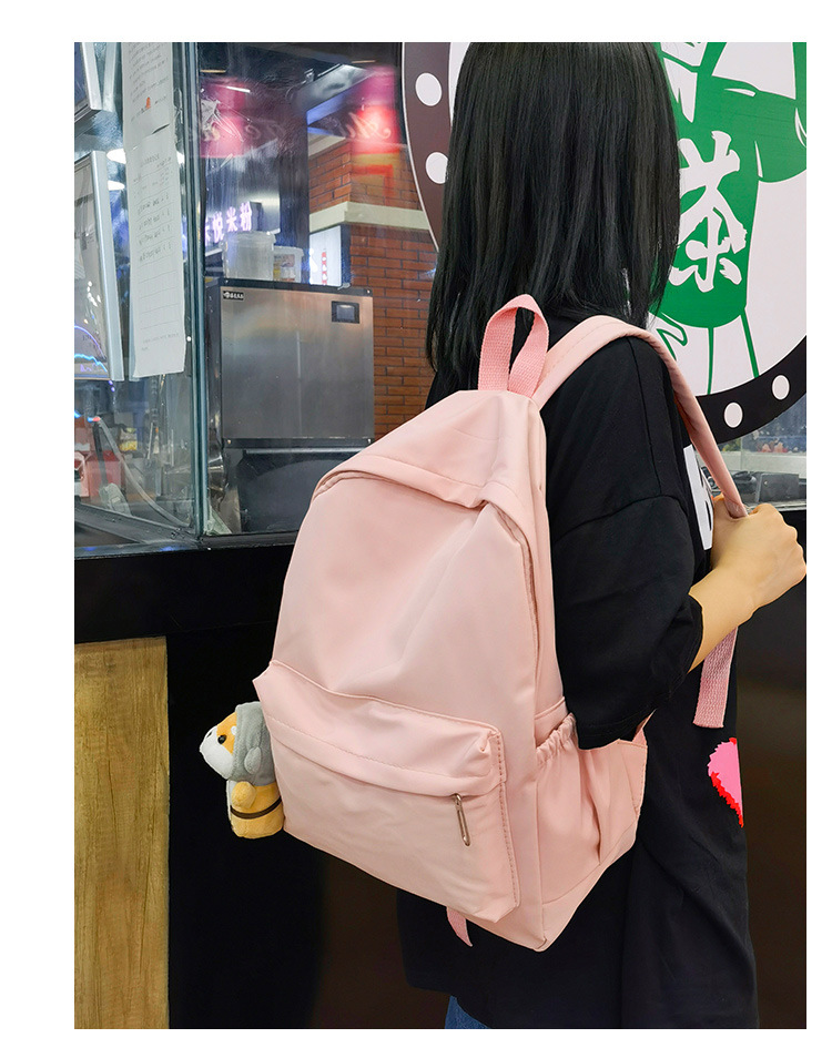 休闲大容量双肩包女生韩版纯色简约大学生书包尼龙轻便休闲背包详情37