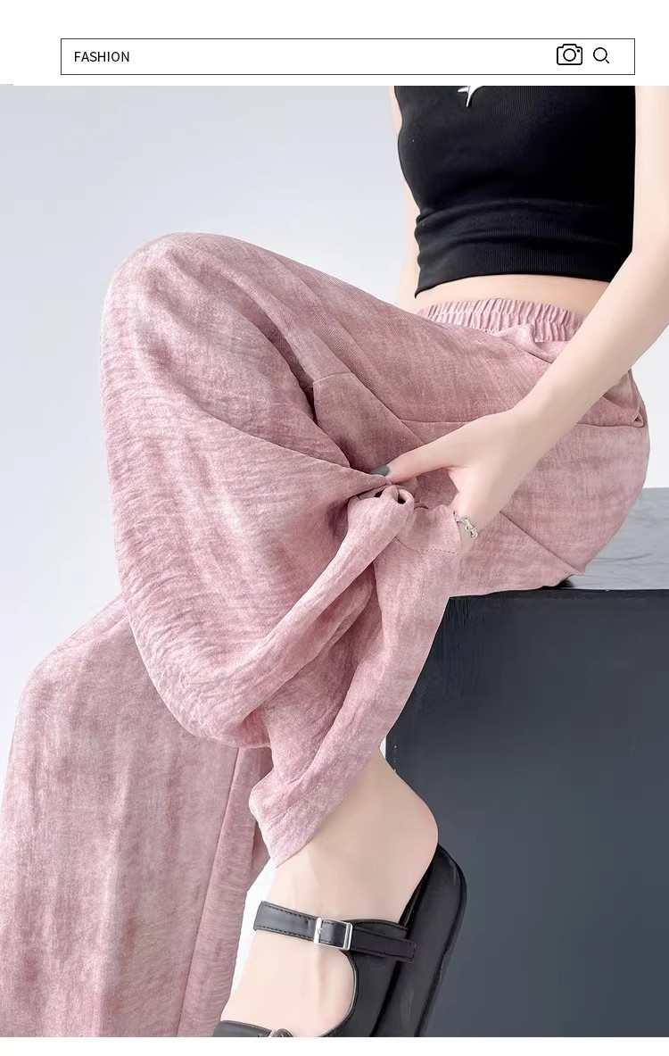 Tie-dyed ice silk cotton linen Chinese-style thin wide-leg pants for women, sun protection, summer drape, loose straight-leg high-waisted Chinese-style Yamamoto pants pic 63