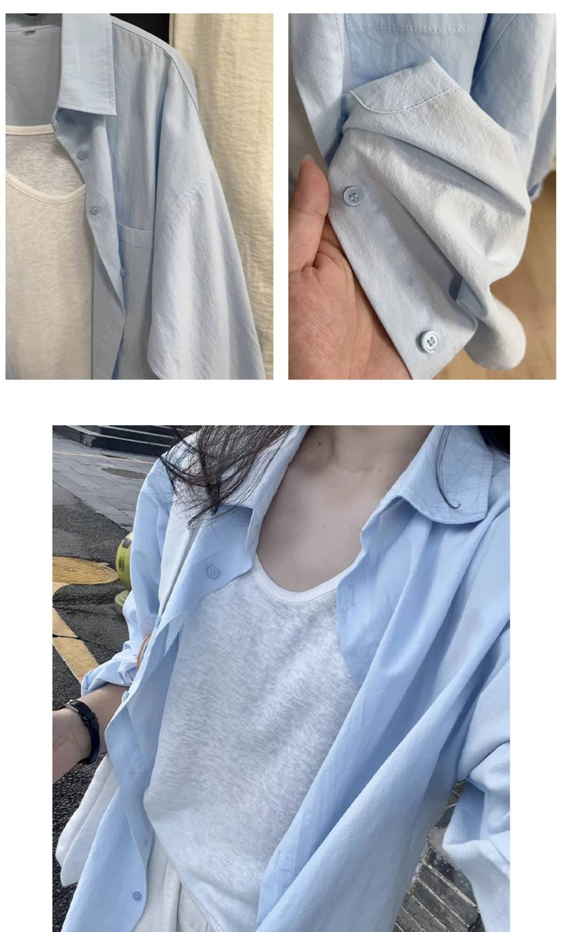polo翻领白色衬衫女夏季宽松显瘦遮肉长袖衬衣防晒开衫松弛感上衣详情4