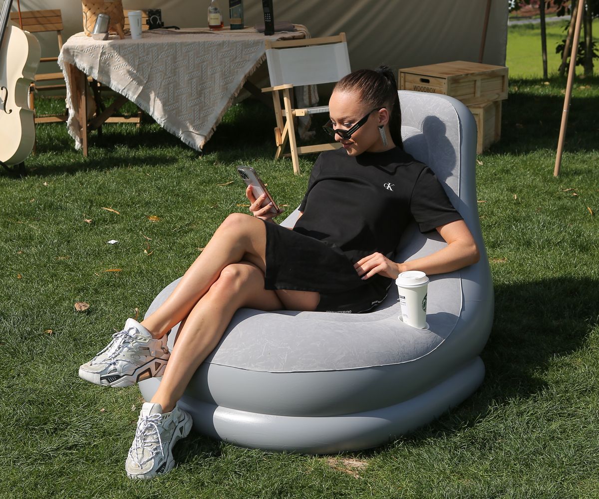 懒人充气沙发带脚凳单人榻榻米便携带杯托沙发阳台午睡简易躺椅床详情1