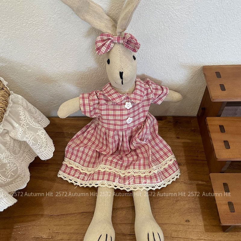 新款韩版秋季兔子玩偶布艺卡通童话儿童公仔可爱居家陪伴摆件配饰布艺复古兔子玩偶 格纹条纹装扮多款式 温馨可爱装饰送礼公仔详情11