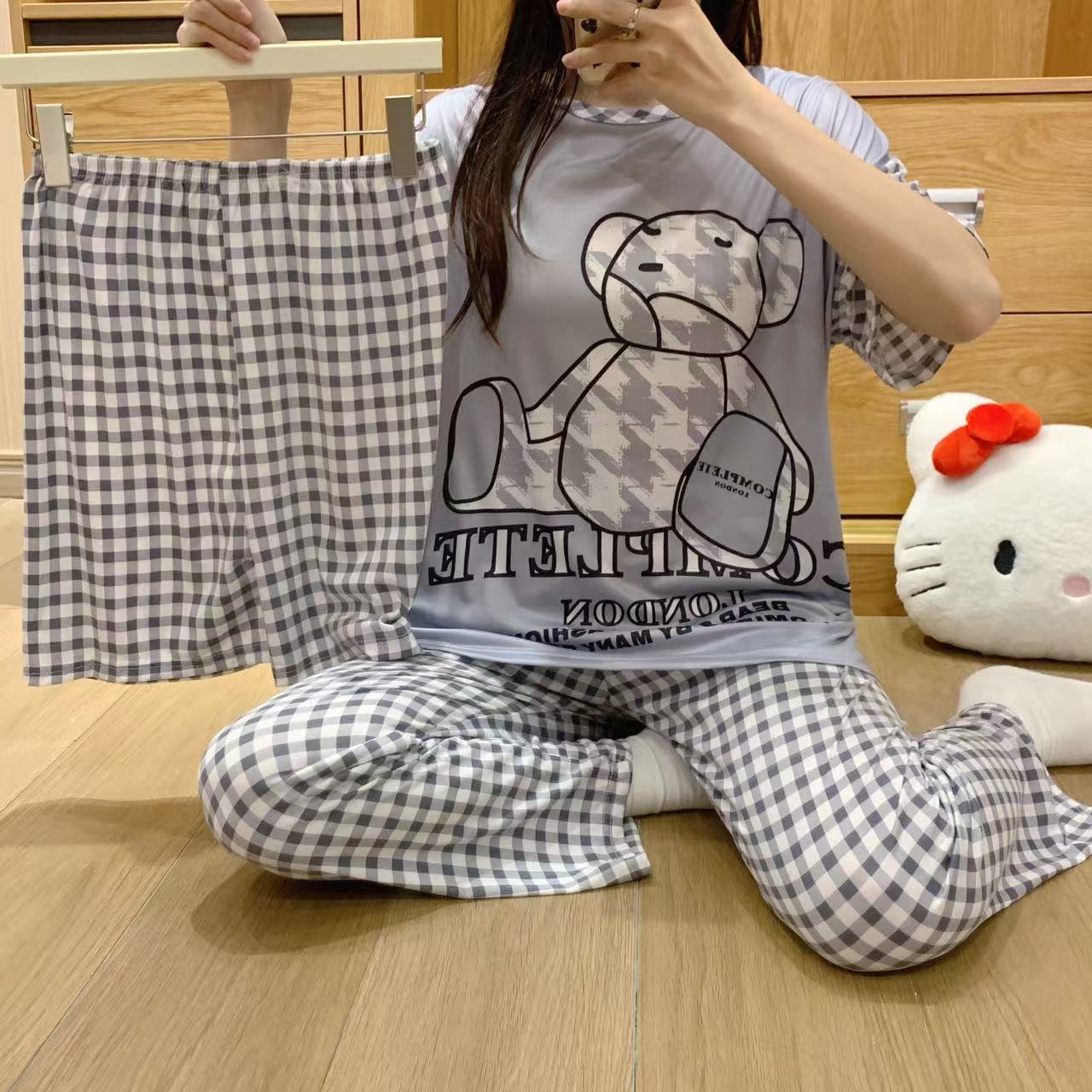 pajamas外贸工厂批发卡通夏季睡衣女短袖大码长裤三件套家居套装详情33