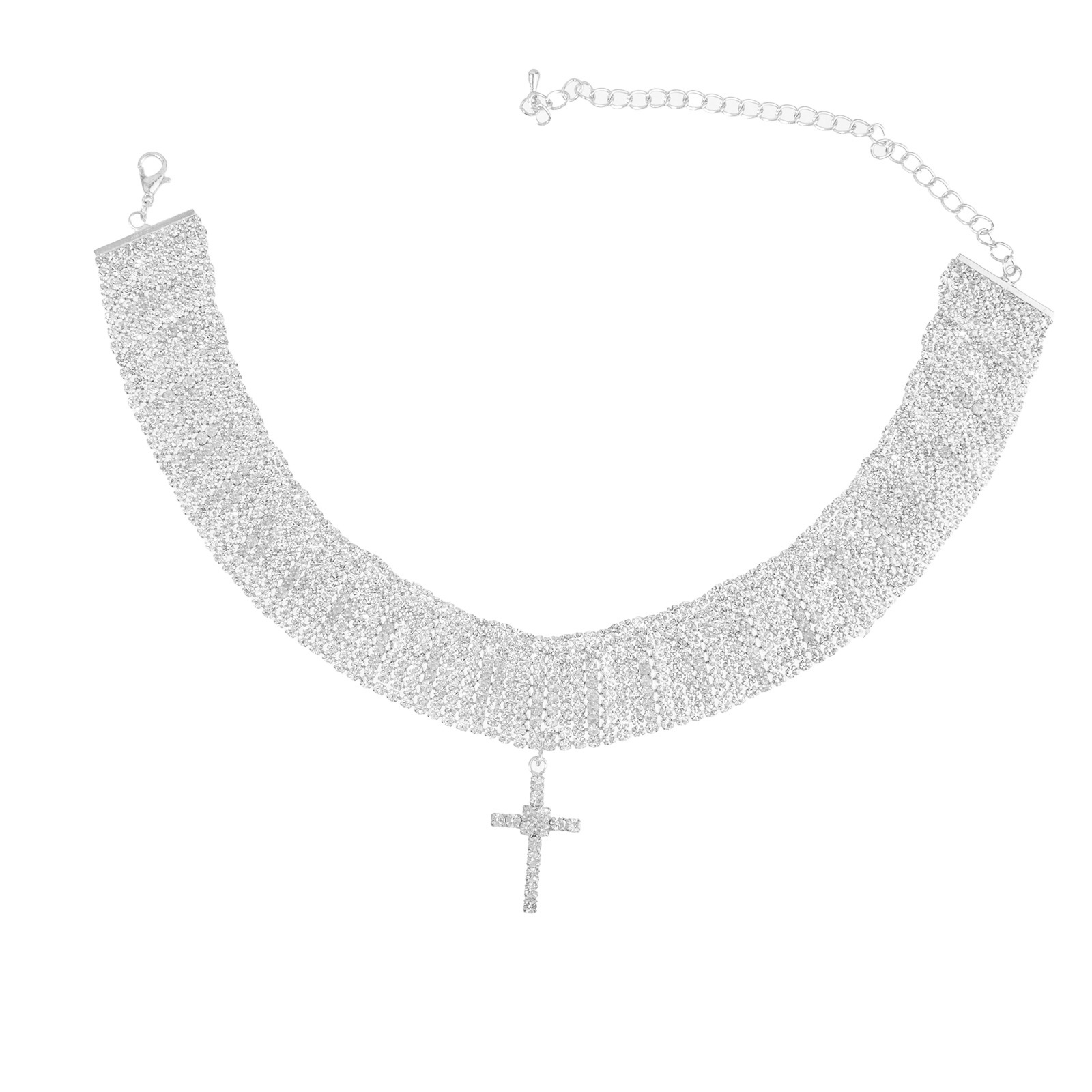 Cross-border new product creative and exaggerated multi-layer full diamond cross pendant necklace, personalized and trendy neckchain for women Choker pic 9