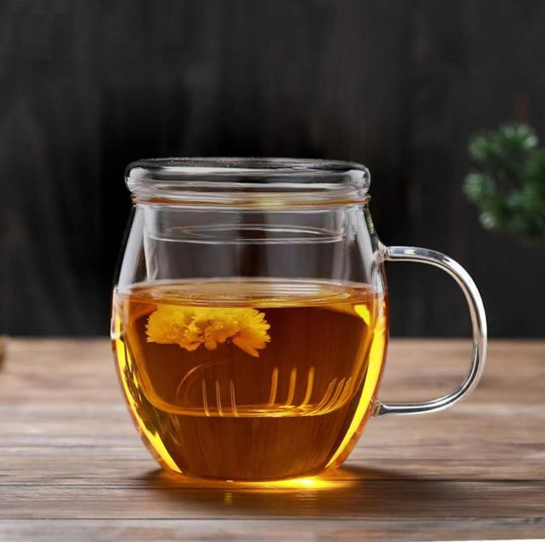 生产高硼硅玻璃泡茶三件杯 家用透明玻璃杯 简约带把办公花茶杯详情2
