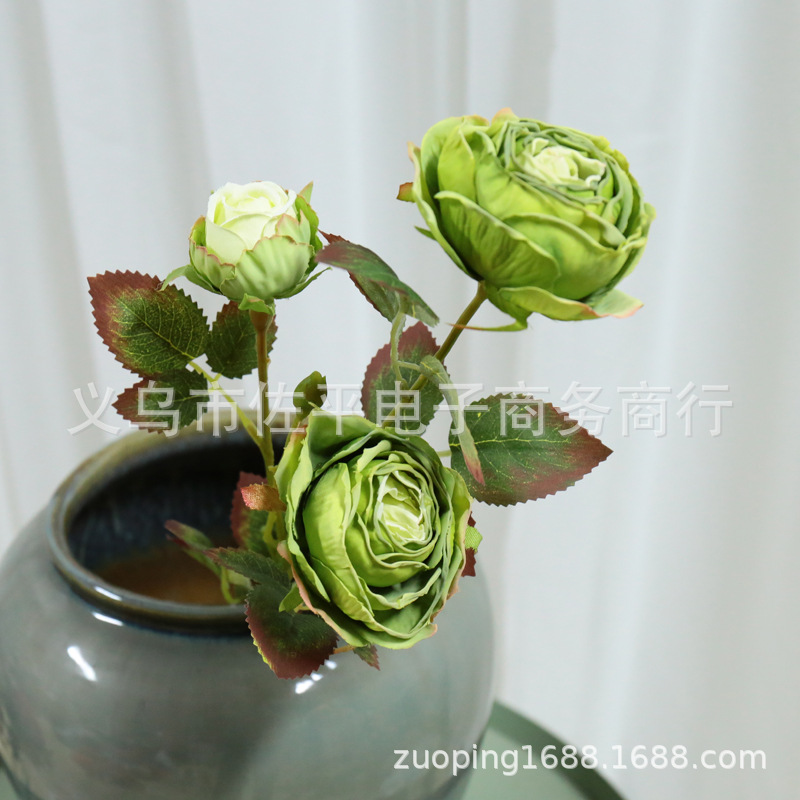3头烤边玫瑰仿真花家居客厅装饰绢花玫瑰花拍摄道具花橱窗花批发详情5