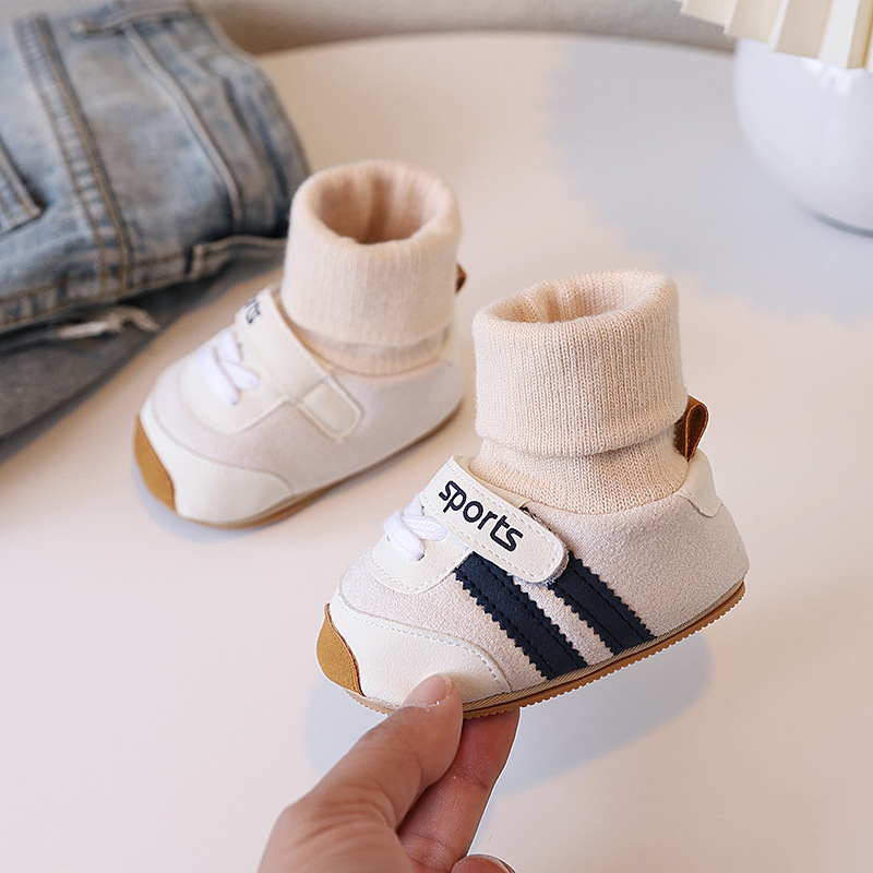 Spring and Autumn baby shoes for 0-1 year old boys and girls, soft-soled shoes and socks in one set, 3-6-9 months, casual walking shoes, anti-slip floor pic 4