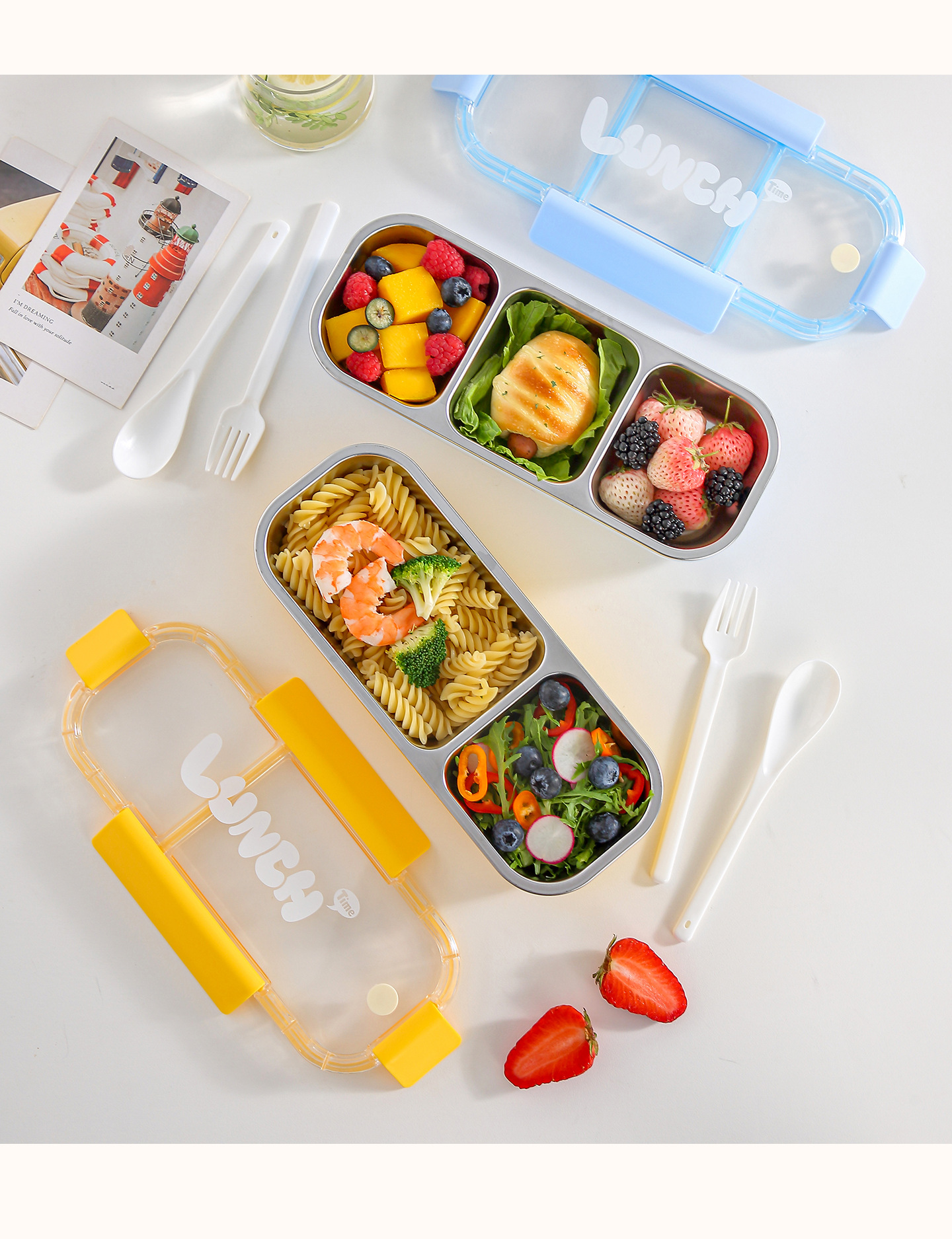 The high-quality macaron-colored 304 stainless steel lunch box with compartments is a portable lunch box for office workers and students to bring their own meals pic 10