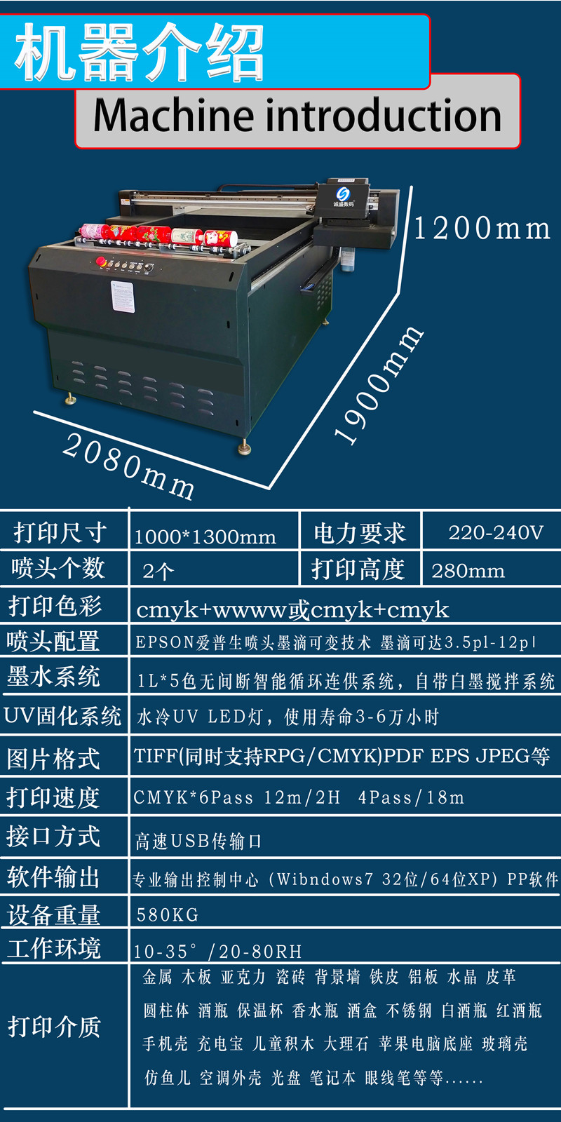 大型圆柱uv平面打印机磨烟器碎烟器喷绘机打火机高喷圆形UV打印机详情4