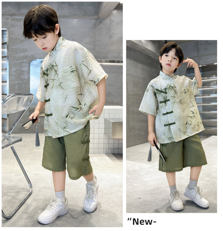 男童夏季新中式套装2025新品网红炸街国潮古风汉服竹叶夏装高品质详情10