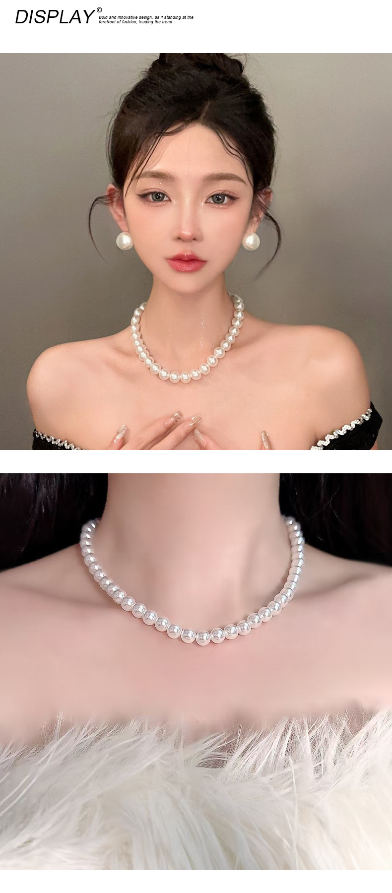 The popular Hepburn style French style high-end large pearl stud earrings on Xiaohongshu are simple and niche necklaces for autumn and winter pic 55