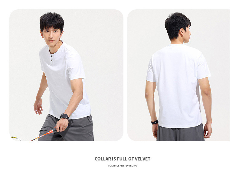 A new short-sleeved T-shirt for men in summer, featuring a trendy American style with a button-down collar and a cool, breathable feel. It is a sporty and casual top for young people pic 18