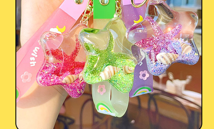 创意入油液体流沙钥匙扣五角星卡通海洋世界漂浮钥匙链小礼品批发详情15