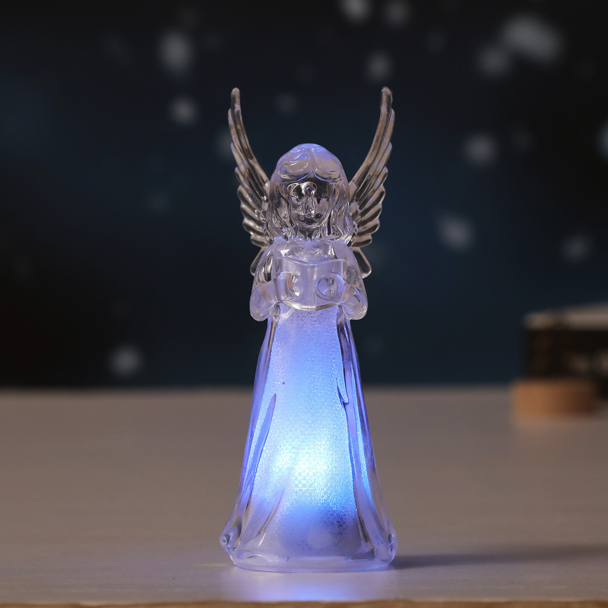 跨境新款暖色七彩发光小天使亚克力仿水晶天使摆件圣诞天使小夜灯详情12