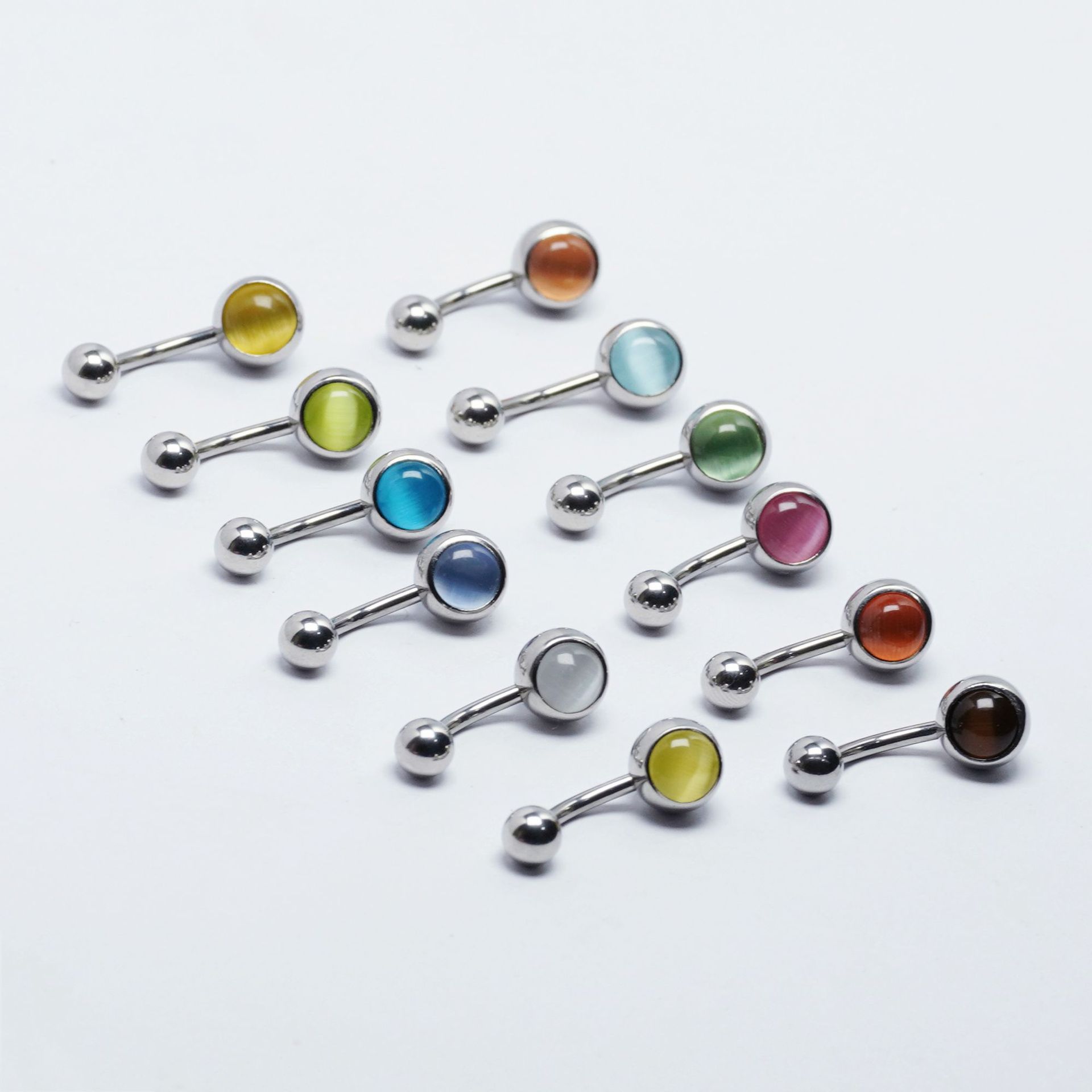 偏光猫眼肚脐钉小众钛钢肚脐环不锈钢玉石肚脐钉糖果色ins风穿刺详情3