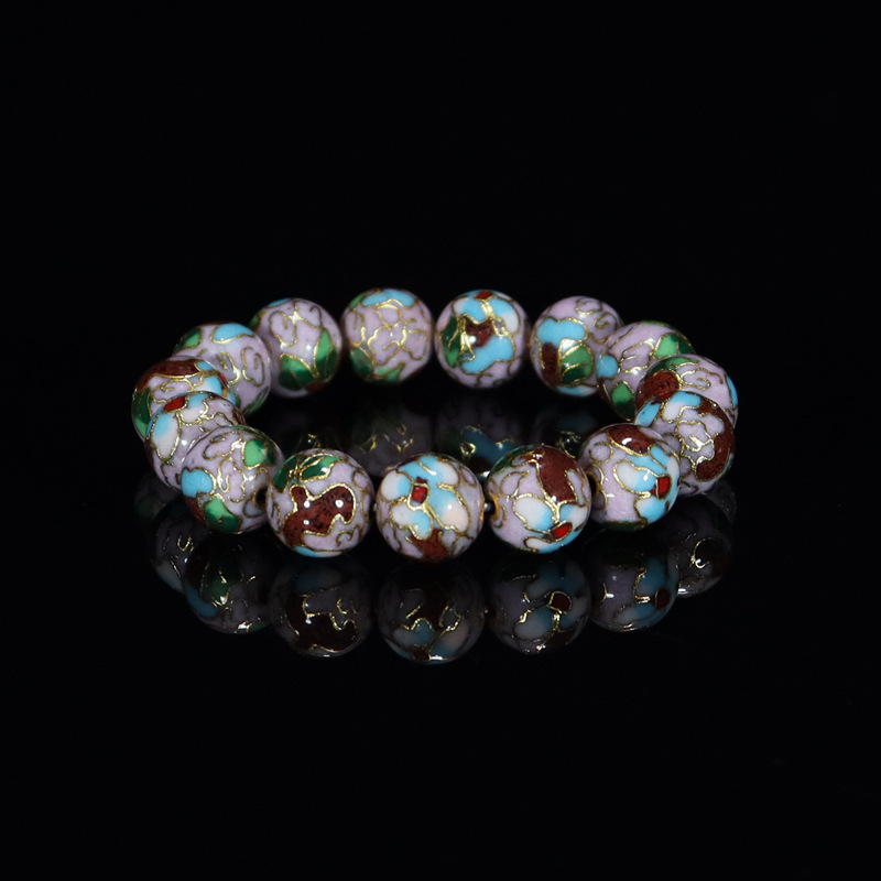 Beijing Cloisonne classical ethnic style jewelry, traditional copper base cloisonne enamel polished round bead bracelet pic 19