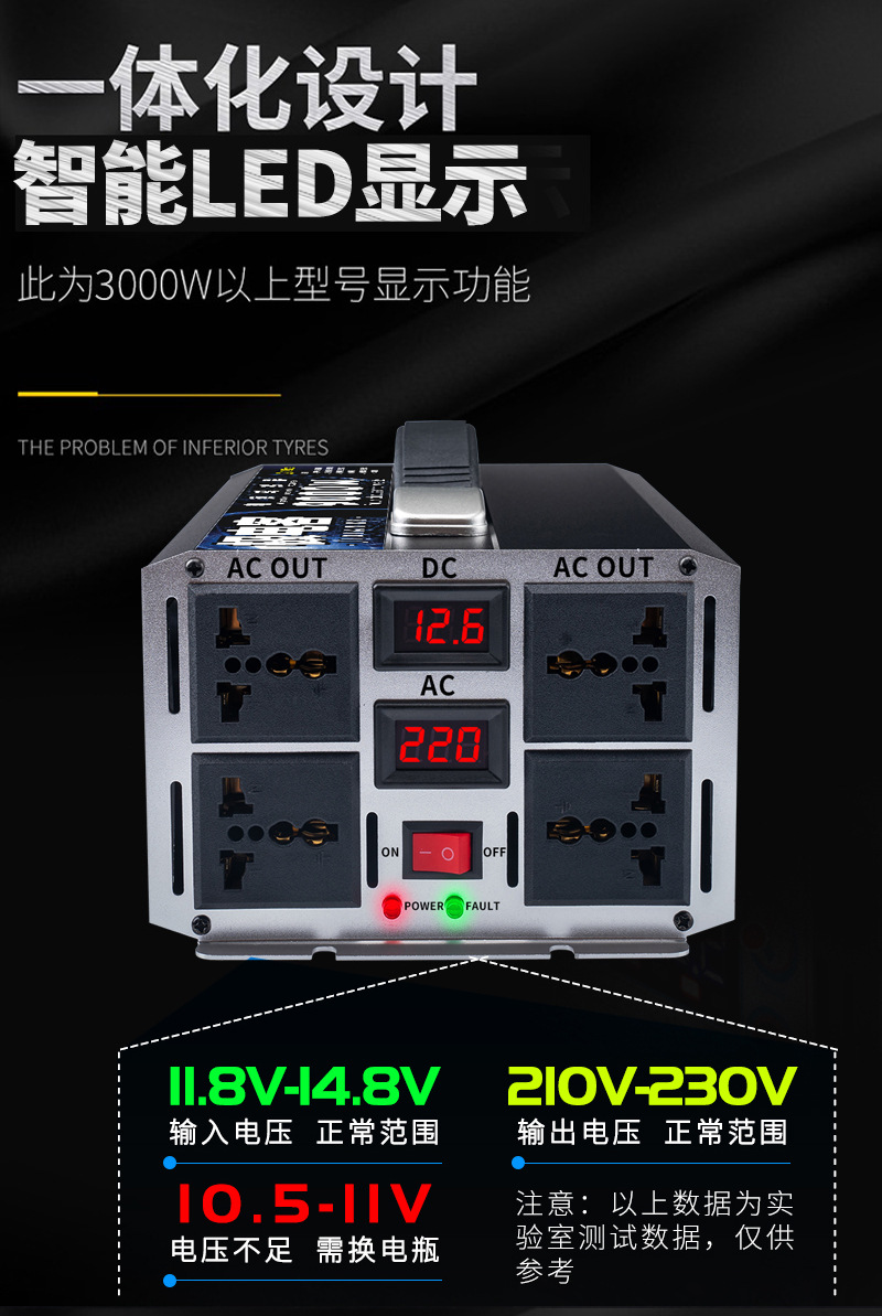 大功率逆变器12v24v转220v电动车电瓶48v60v货车车载电源转换器详情6