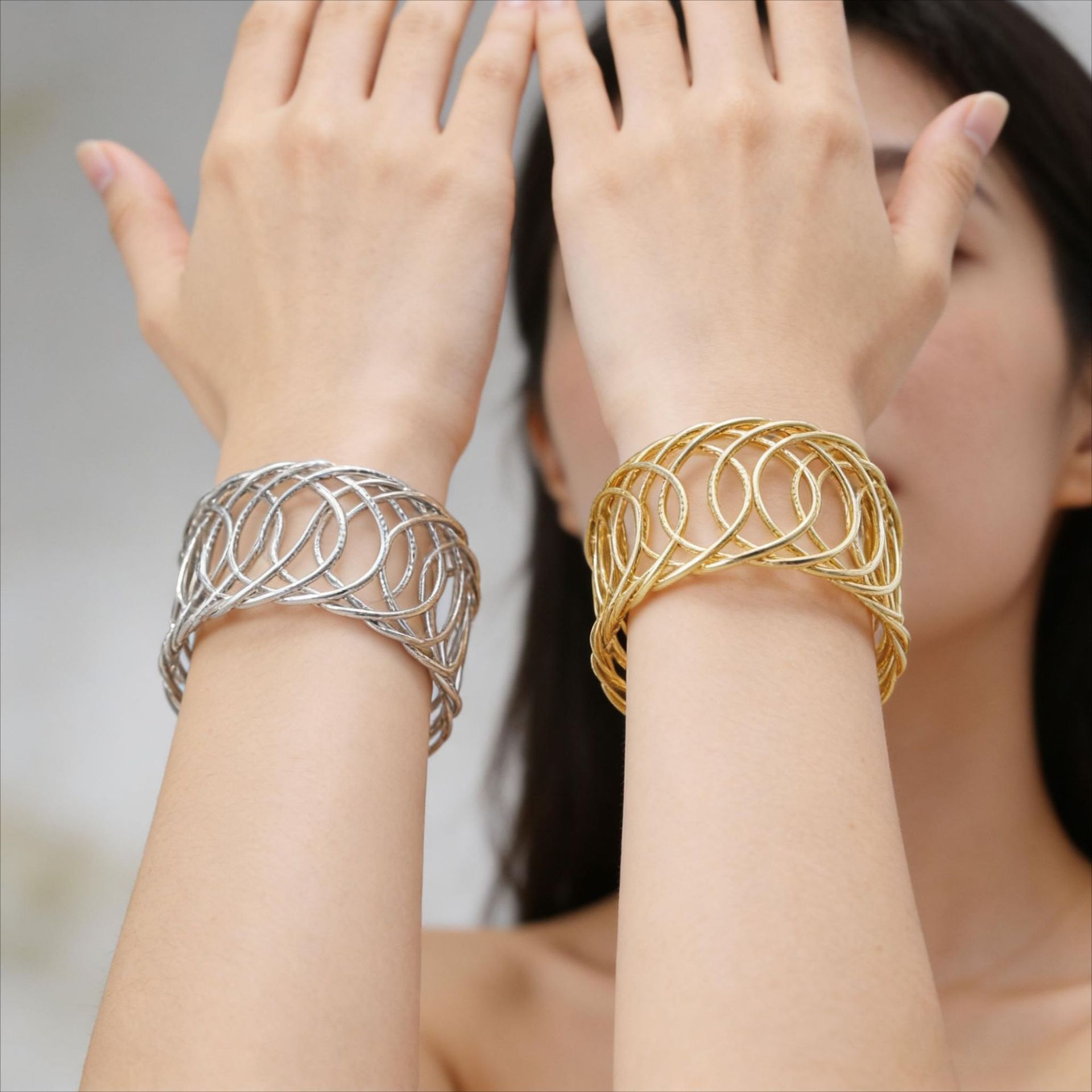 The metal hollowed-out bracelet ring of the same style as AM from Europe and America, with a unique cross-border personality pic 3