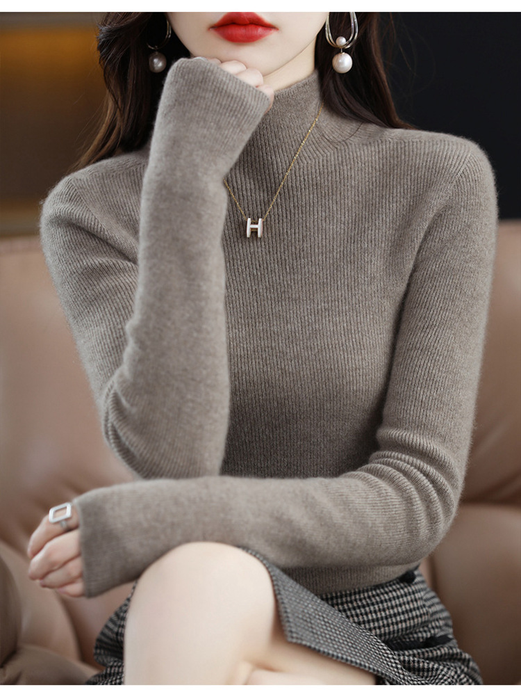 一线成衣无缝半高领羊毛衫女套头抽条毛衣修身百搭羊绒针织打底衫详情29