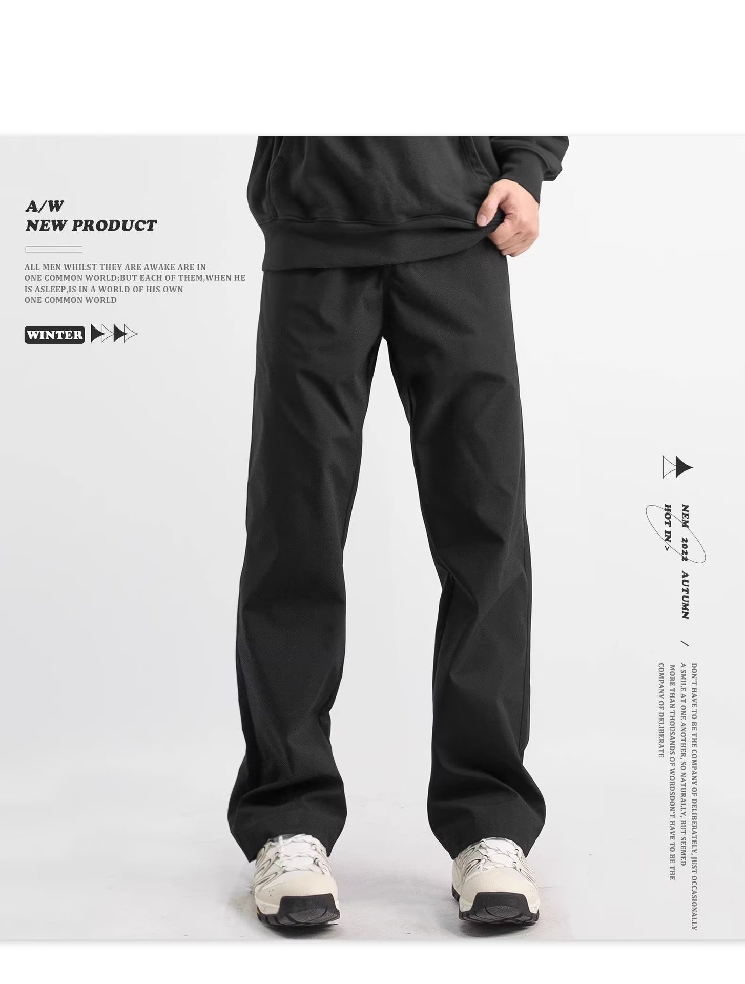 冲锋裤男裤秋季潮流宽松休闲裤直筒裤机能裤长裤运动裤子男生黑色详情6