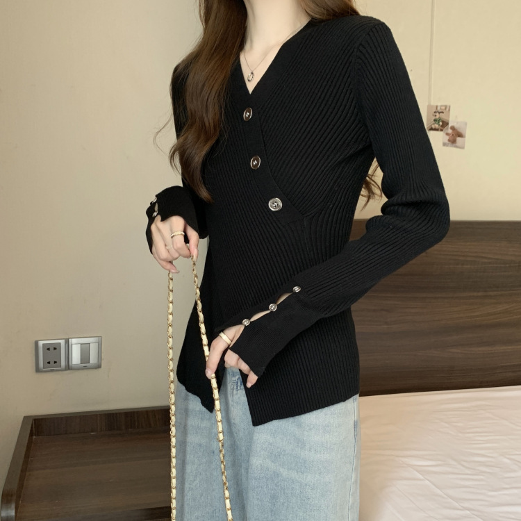 秋装女装V领毛衣套头针织衫设计感显瘦内搭秋季毛衣女外贸开衫女详情15