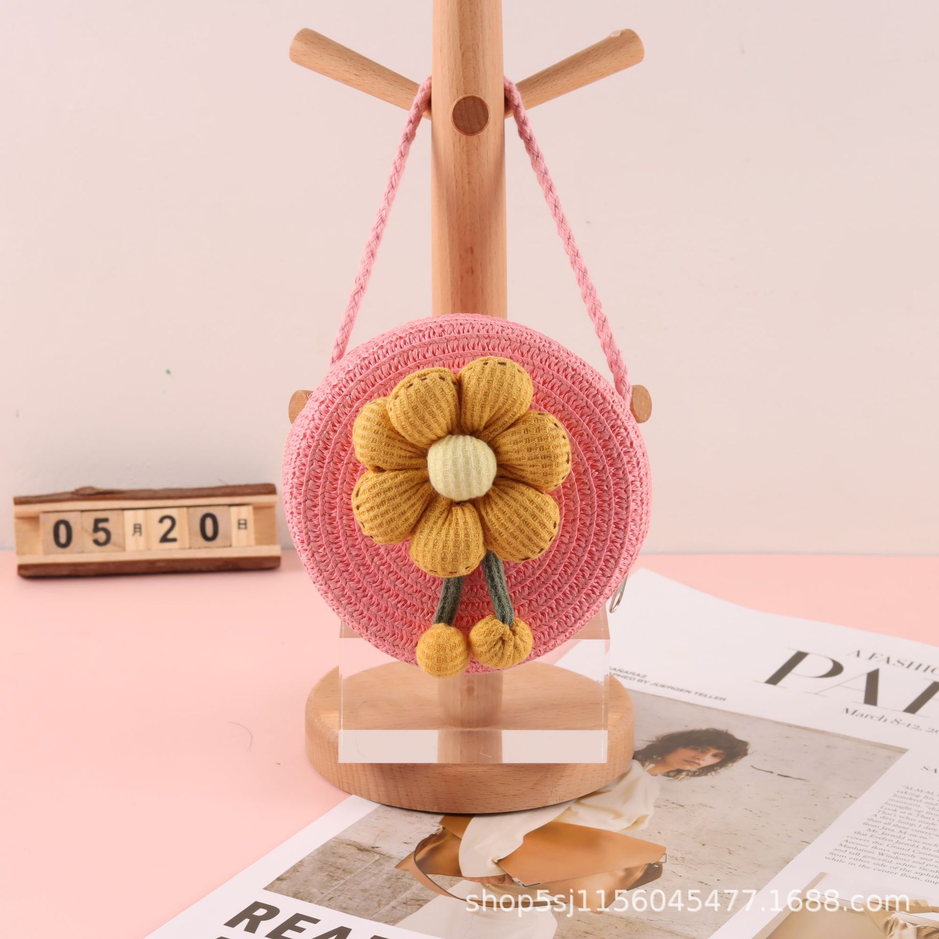 春夏新款儿童草编小包包小女孩可爱零钱斜跨圆包公主潮时尚单肩包详情18