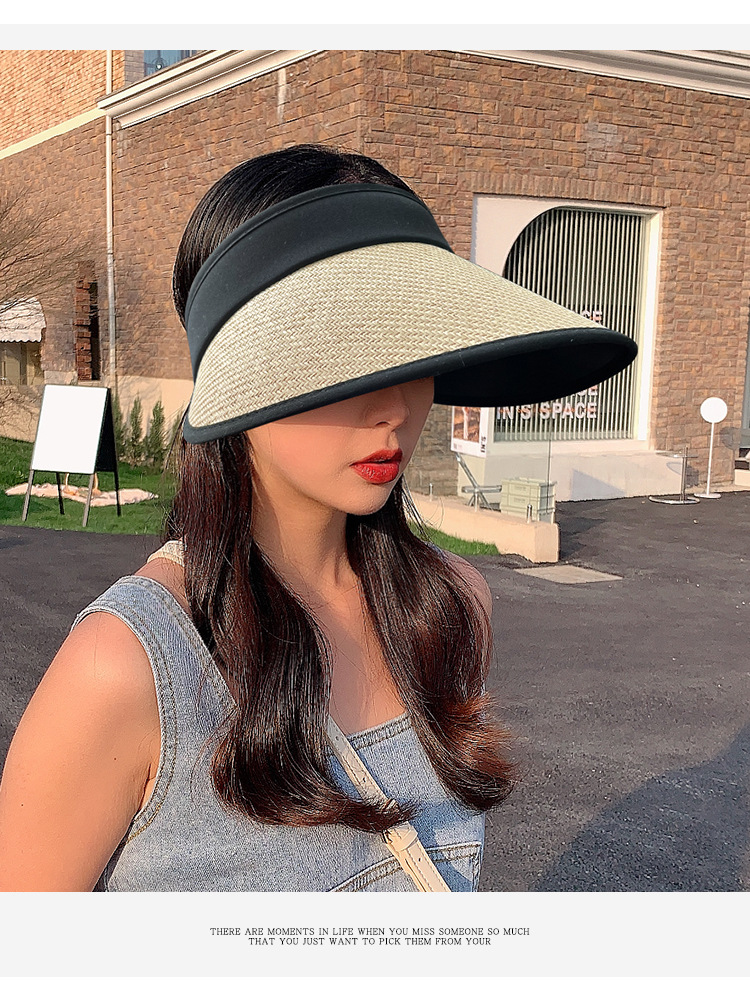 新款女士夏季可调节大沿防紫外线遮阳帽子户外运动塑料防晒空顶帽详情10